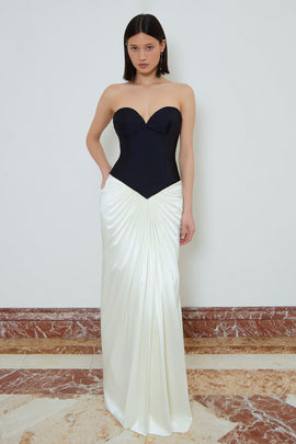 Black and White Sweetheart Ruched Long Corset Formal Dress