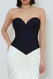 Black and White Sweetheart Ruched Long Corset Formal Dress
