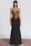 Brown and Ivory Patchwork Sweetheart Long Corset Formal Dress