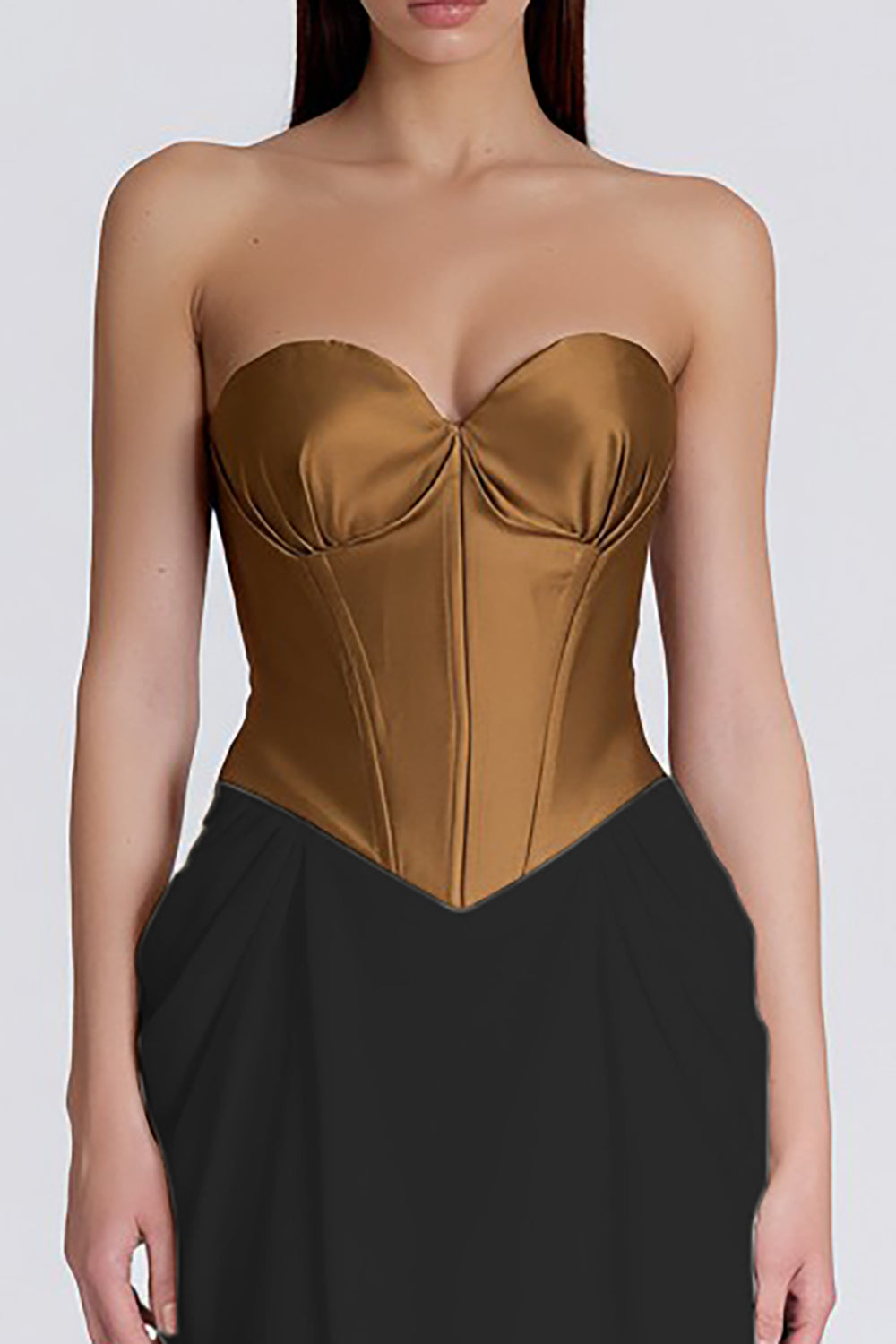 Brown and Ivory Patchwork Sweetheart Long Corset Formal Dress