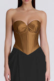 Brown and Ivory Patchwork Sweetheart Long Corset Formal Dress