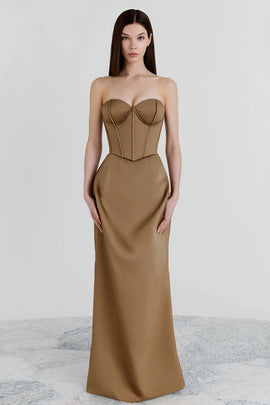 Brown Sweetheart Mermaid Long Corset Formal Dress