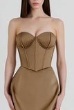 Brown Sweetheart Mermaid Long Corset Formal Dress