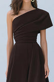 Coffee One Shoulder A-Line Long Formal Dress