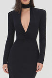 Black High Neck Mermaid Long Sleeves Formal Dress with Keyhole