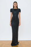Sparkly Black Sequin Mermaid Long Formal Dress with Sleeves