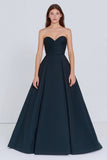 Navy A-Line Sweetheart Long Corset Formal Dress