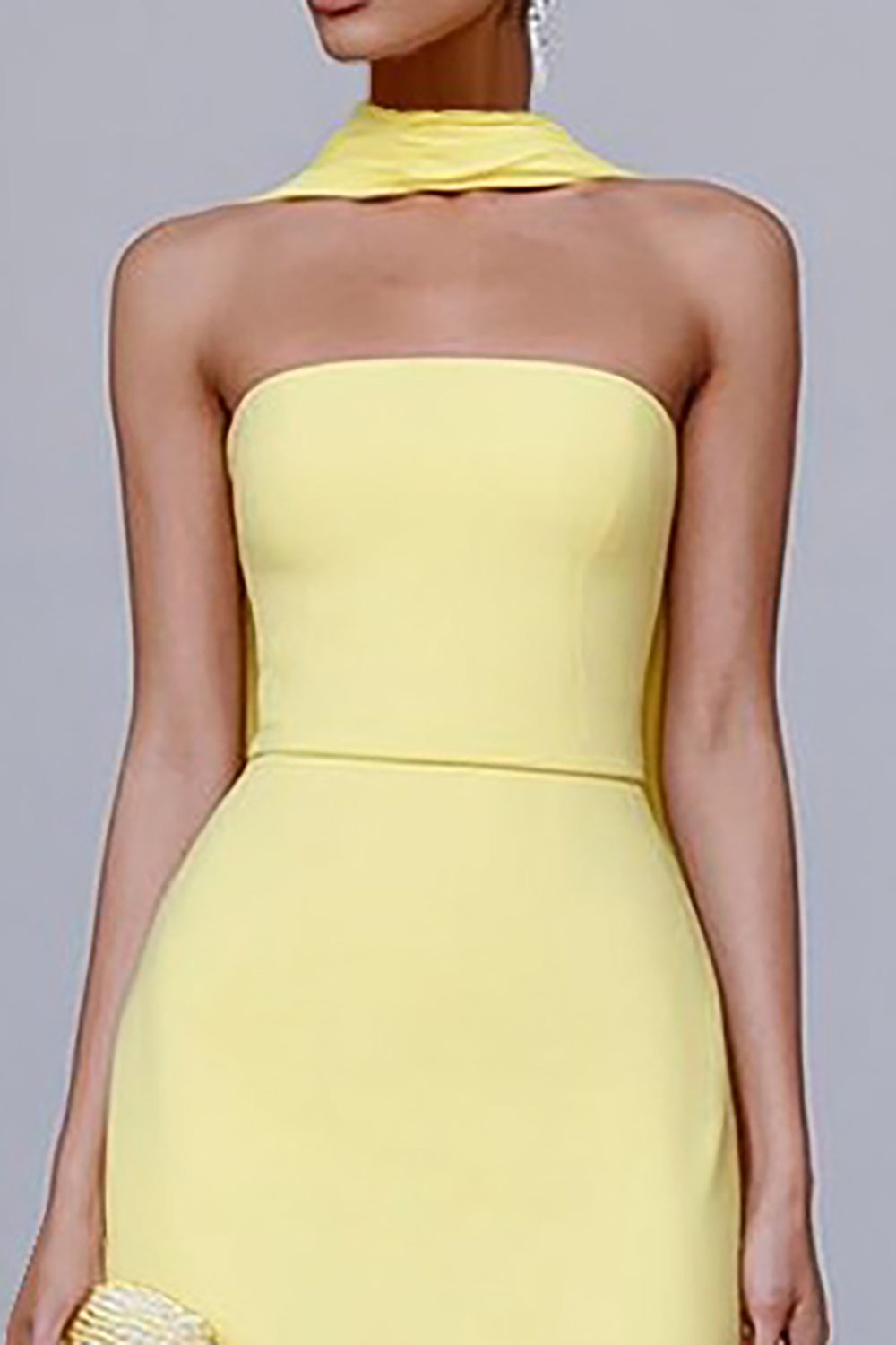 Yellow Sheath Strapless Neck Scarf Long Formal Dress