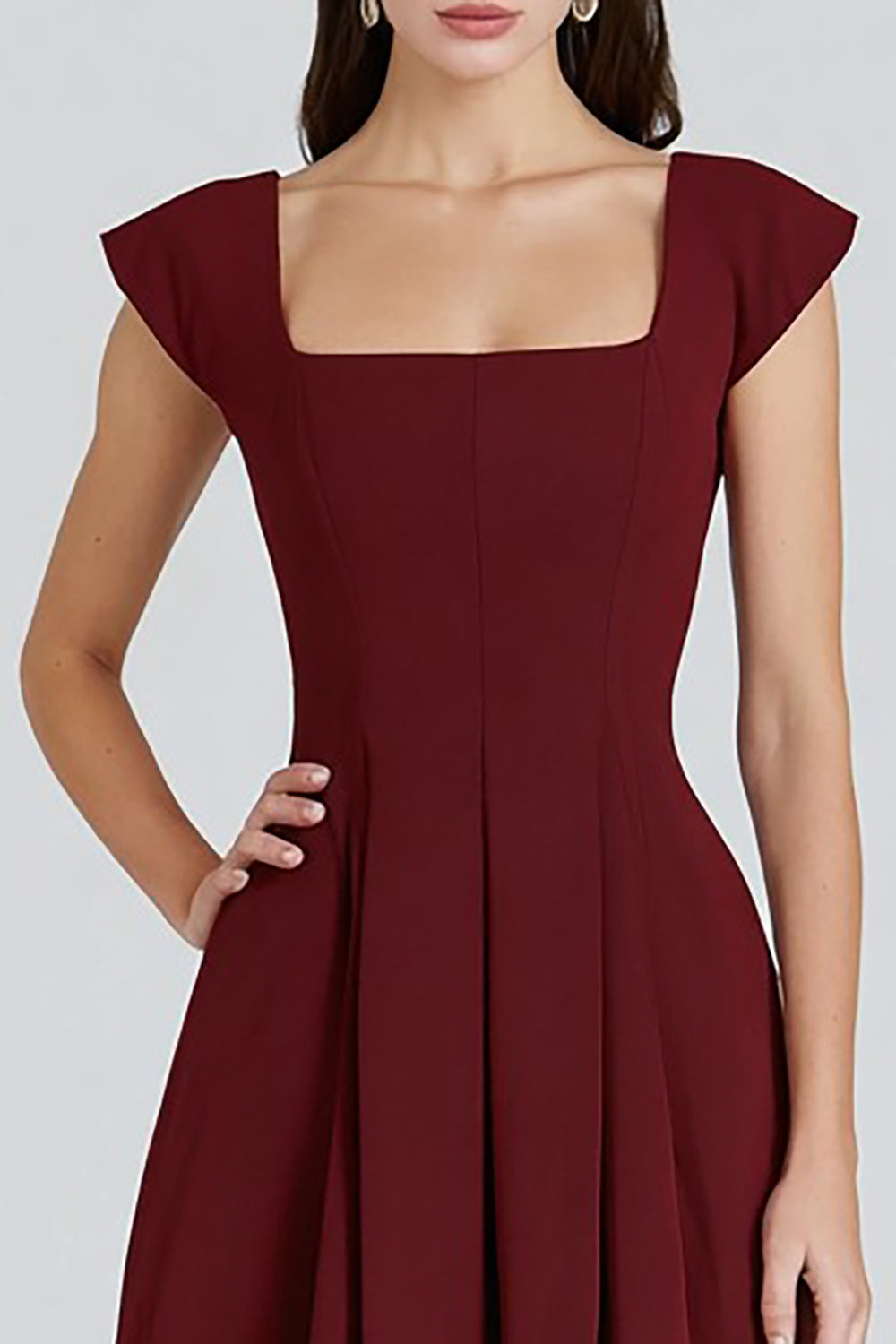 Burgundy A-Line Square Neck Long Formal Dress
