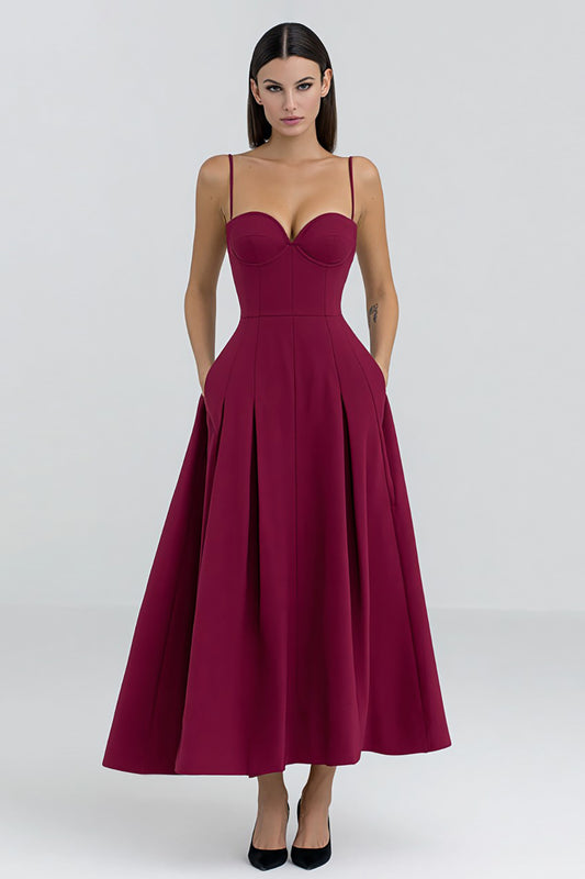 Burgundy A-Line Spaghetti Straps Long Formal Dress