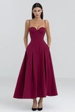 Burgundy A-Line Spaghetti Straps Long Formal Dress