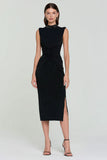 Sparkly Black High Neck Bodycon Midi Cocktail Dress with Slit