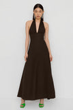 Coffee Sheath Halter Neck Long Wedding Guest Dress