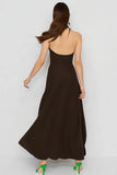 Coffee Sheath Halter Neck Long Wedding Guest Dress