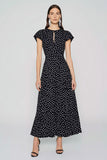 Black and White Polka Dots Long Wedding Guest Dress with Keyhole