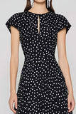 Black and White Polka Dots Long Wedding Guest Dress with Keyhole