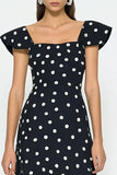 Black and White Polka Dots Cap Sleeves Long Wedding Guest Dress