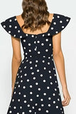 Black and White Polka Dots Cap Sleeves Long Wedding Guest Dress
