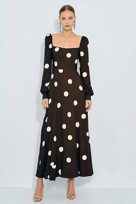 Zapakasa Women Brown and White Polka Dots Sheath Long Sleeves Wedding