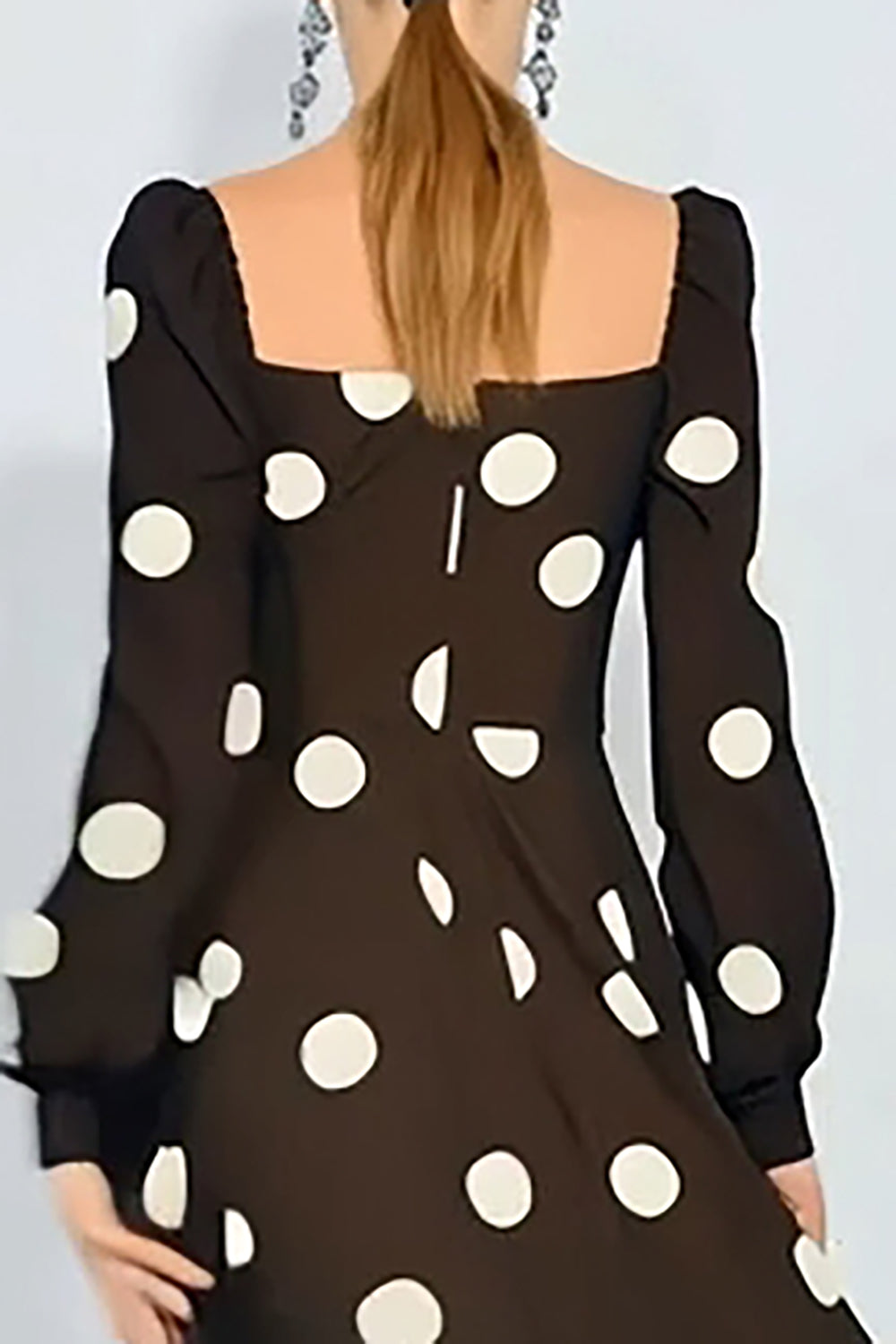 Brown and White Polka Dots Long Wedding Guest Dress with Sleeves