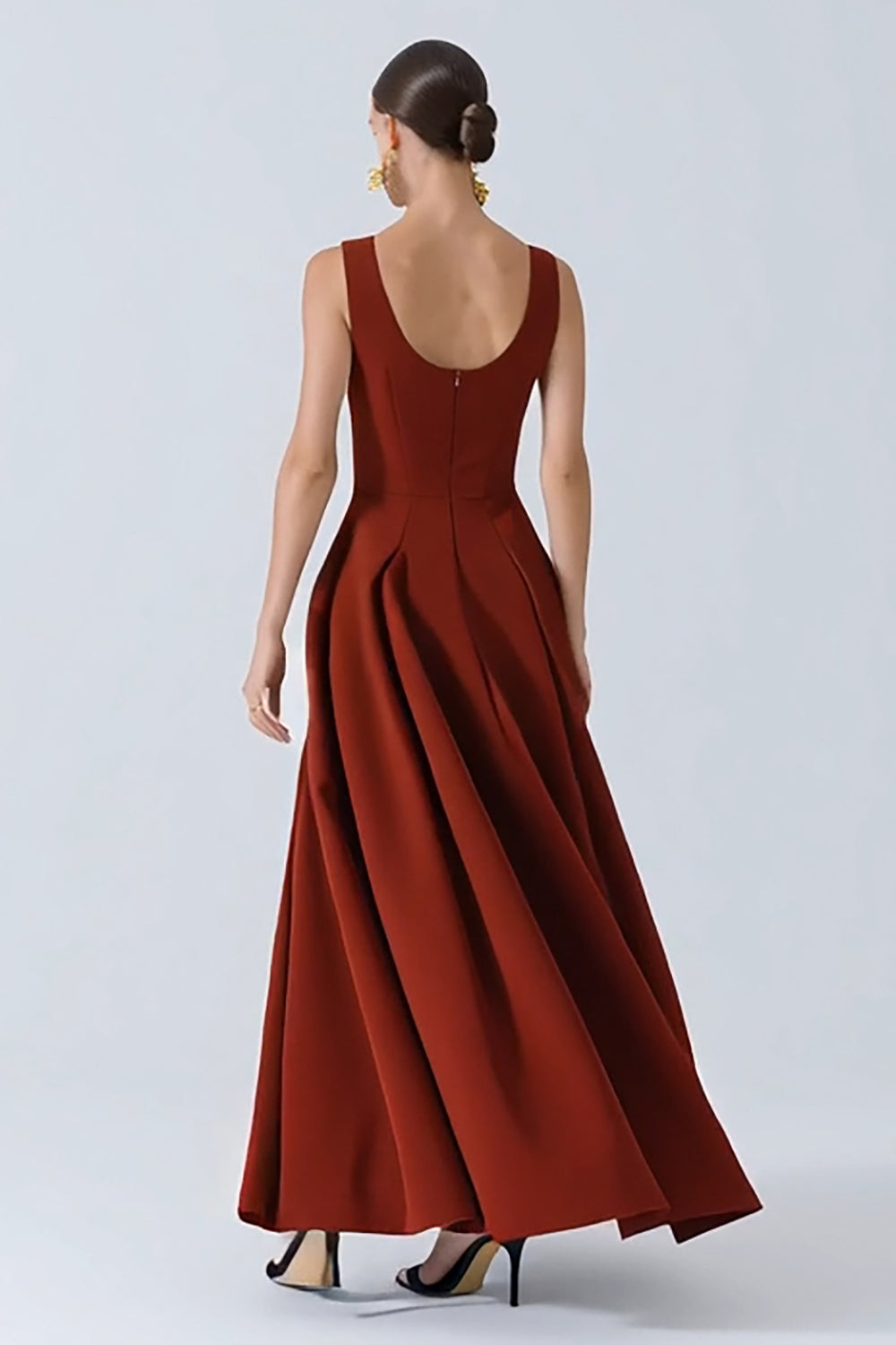 Red Thick Straps A Line Backless Long Wedding Guest Dress