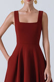 Red Thick Straps A Line Backless Long Wedding Guest Dress
