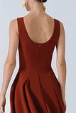 Red Thick Straps A Line Backless Long Wedding Guest Dress