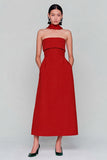 Red Strapless A Line Neck Scarf Long Wedding Guest Dress