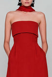 Red Strapless A Line Neck Scarf Long Wedding Guest Dress