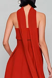 Red Strapless A Line Neck Scarf Long Wedding Guest Dress