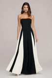 Black and White Strapless A Line Long Wedding Guest Dress