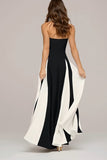 Black and White Strapless A Line Long Wedding Guest Dress