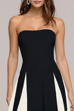 Black and White Strapless A Line Long Wedding Guest Dress