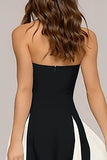 Black and White Strapless A Line Long Wedding Guest Dress