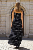 Black and White Polka Dots Sheath Long Wedding Guest Dress with Bows