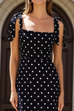 Black and White Polka Dots Sheath Long Wedding Guest Dress with Bows
