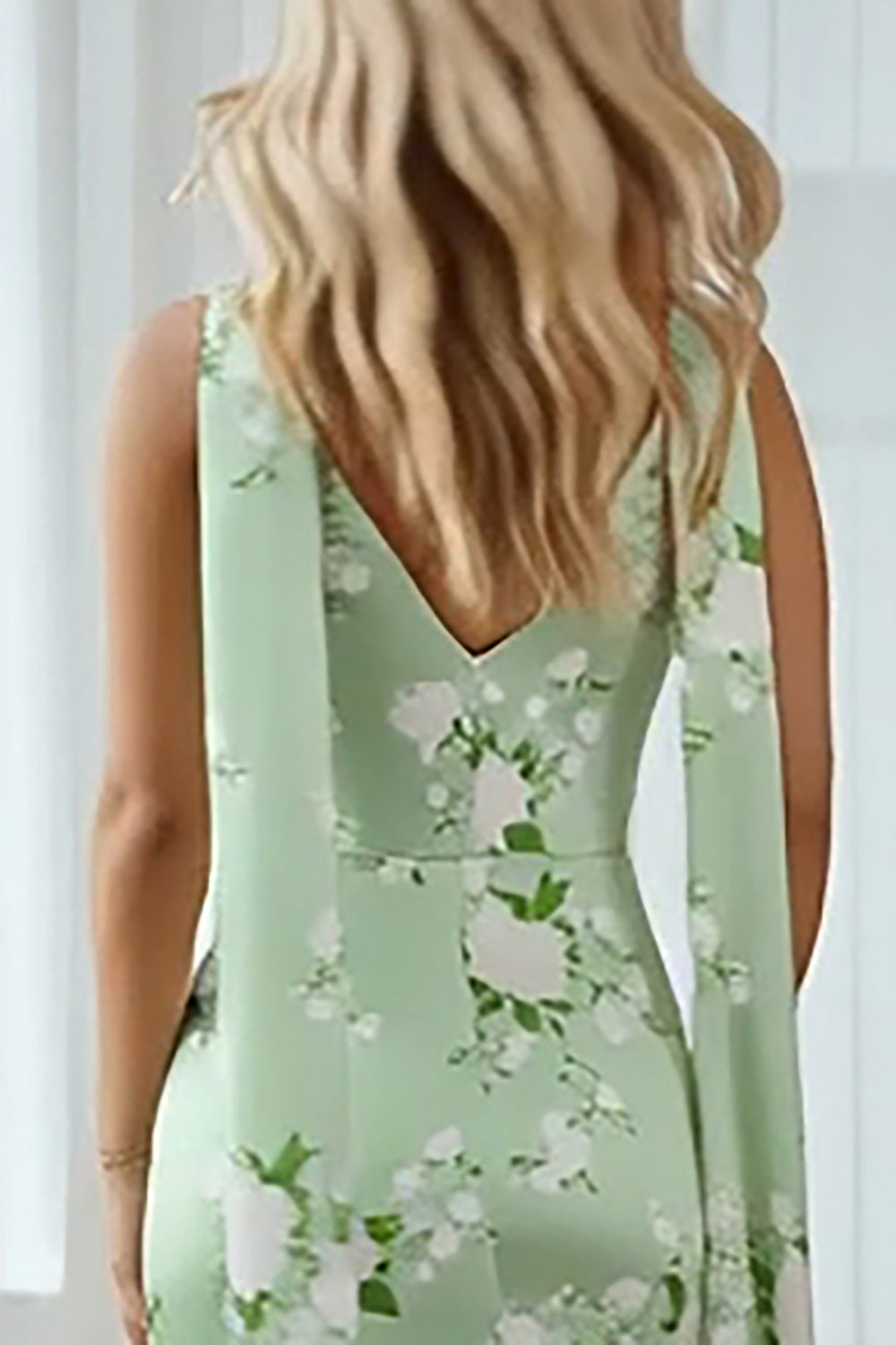 Floral Sage Mermaid Bateau Neck Long Wedding Guest Dress with Cape