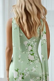 Floral Sage Mermaid Bateau Neck Long Wedding Guest Dress with Cape