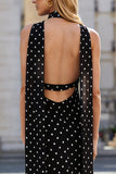 Black and White Polka Dots Spaghetti Straps Mermaid Long Wedding Guest Dress