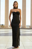 Black and White Polka Dots Sweetheart Long Wedding Guest Dress