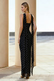 Black and White Polka Dots Sweetheart Long Wedding Guest Dress