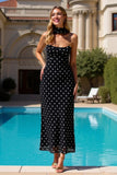 Black and White Polka Dots Sheath Neck Scarf Long Wedding Guest Dress