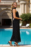 Black and White Polka Dots Sheath Neck Scarf Long Wedding Guest Dress