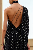 Black and White Polka Dots One Shoulder Long Wedding Guest Dress