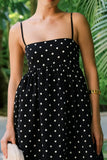 Black and White Polka Dots A Line Long Wedding Guest Dress