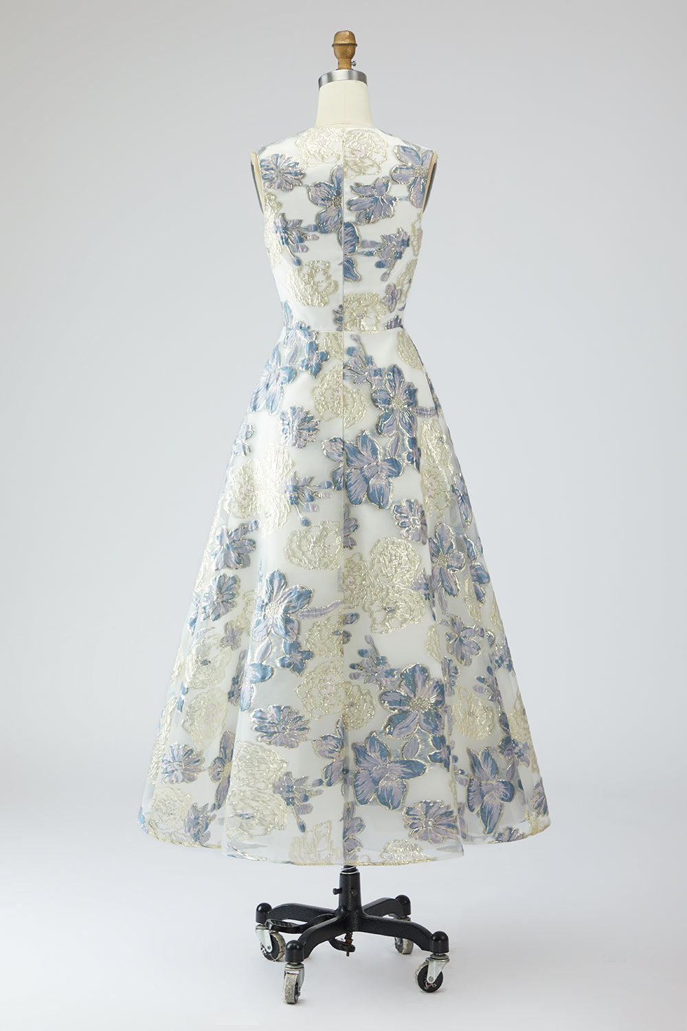 Zapakasa Women Floral Dusty Blue Jacquard Long Wedding Guest Dress