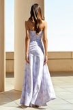 Floral Lilac Strapless Ruched Long Wedding Guest Dress
