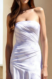 Floral Lilac Strapless Ruched Long Wedding Guest Dress