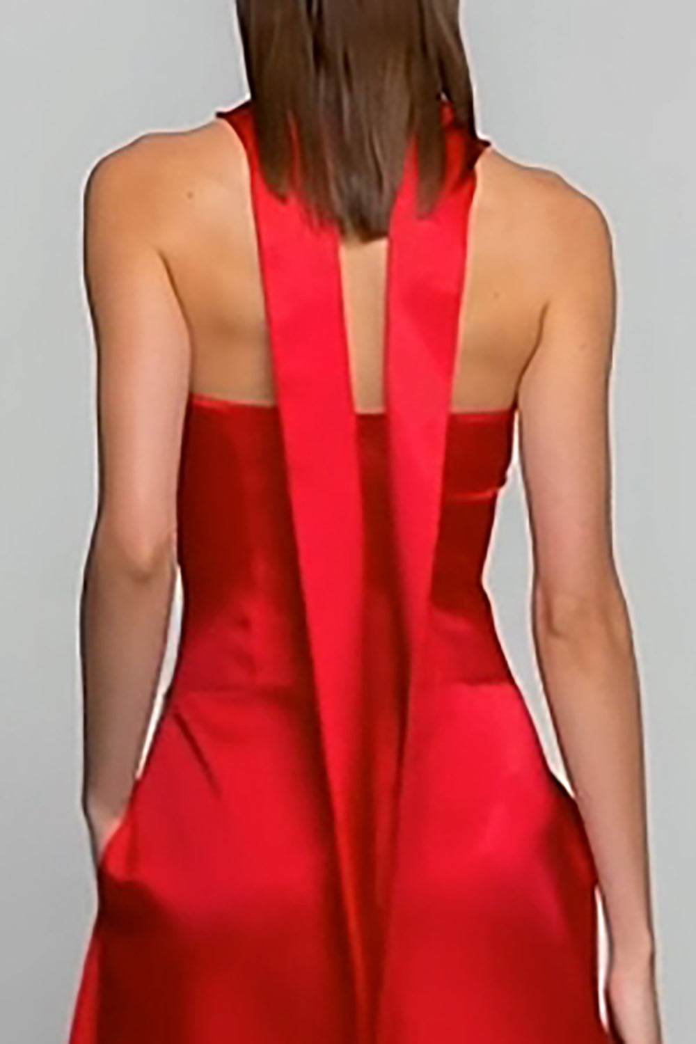 Red Satin Strapless Neck Scarf Long Wedding Guest Dress