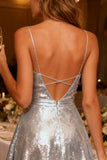 Sparkly Silver A-Line Sequin Spaghetti Straps Short Cocktail Dress